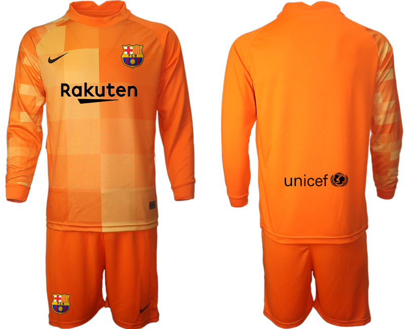 Men 2021-2022 Club Barcelona orange red goalkeeper Long Sleeve blank Soccer Jersey->barcelona jersey->Soccer Club Jersey